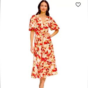 DKNY Printed V-Neck Short-Sleeve Satin Dress